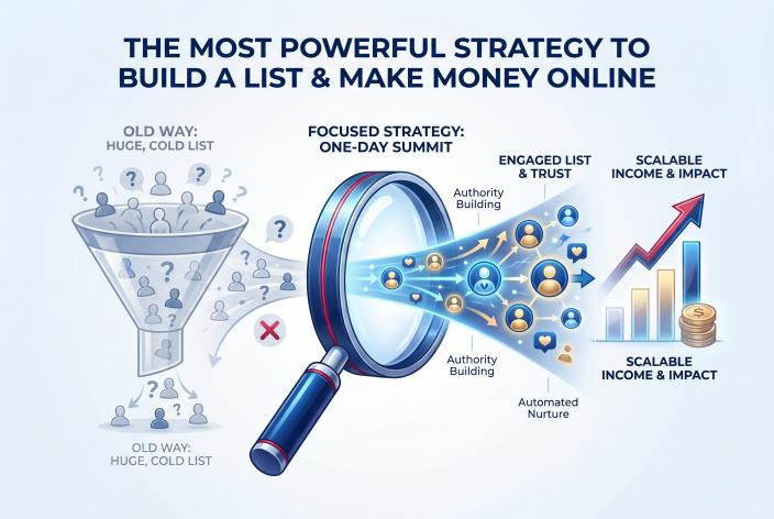 Feature graphic for The Most Powerful Strategy to Build a List & Make Money Online. You do not need a huge list to make real money online. You need a focused strategy that attracts the right people and builds trust.