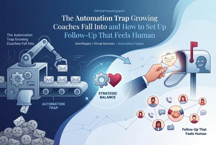Feature graphic for The Automation Trap Growing Coaches Fall Into and How to Set Up Follow-Up That Feels Human. Learn how coaches can use automation for timely follow-up without sounding robotic, pushy, or generic.