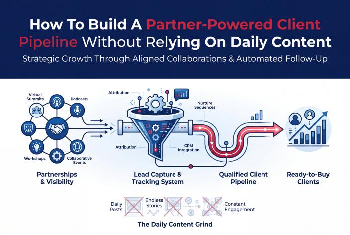 Feature graphic for How To Build A Partner-Powered Client Pipeline Without Relying On Daily Content. Build a partner-powered client pipeline with aligned collaborations, lead capture, tracking, and follow-up.