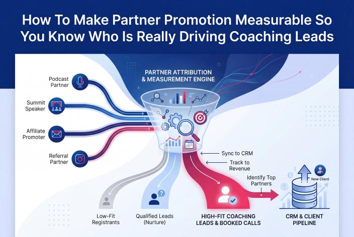 Feature graphic for How To Make Partner Promotion Measurable So You Know Who Is Really Driving Coaching Leads. Learn how coaches can track partner promotion, measure real lead quality, and turn collaboration into a clearer client pipeline.
