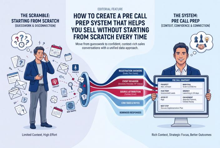 Feature graphic for How To Create A Pre Call Prep System That Helps You Sell Without Starting From Scratch Every Time. Build a pre call prep system that helps you enter every sales conversation with context, confidence, and better follow-up.